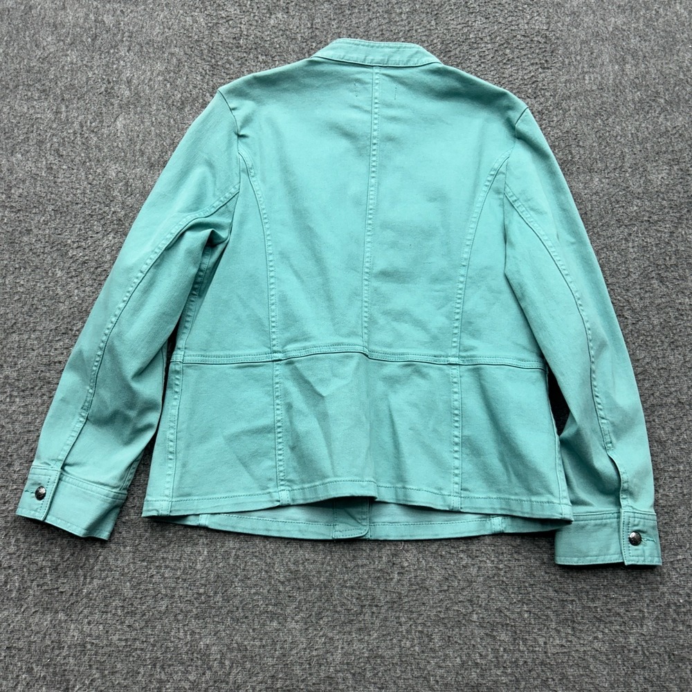 Talbots Band Collar Front Button Pockets Jean Jacket Teal Size Large Petite - Picture 7 of 8